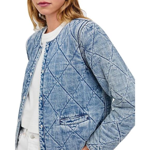 Rails Women Blue Denim Light Wash Ency Front Button Quilted Boxy Jacket Size XL - Picture 3 of 6
